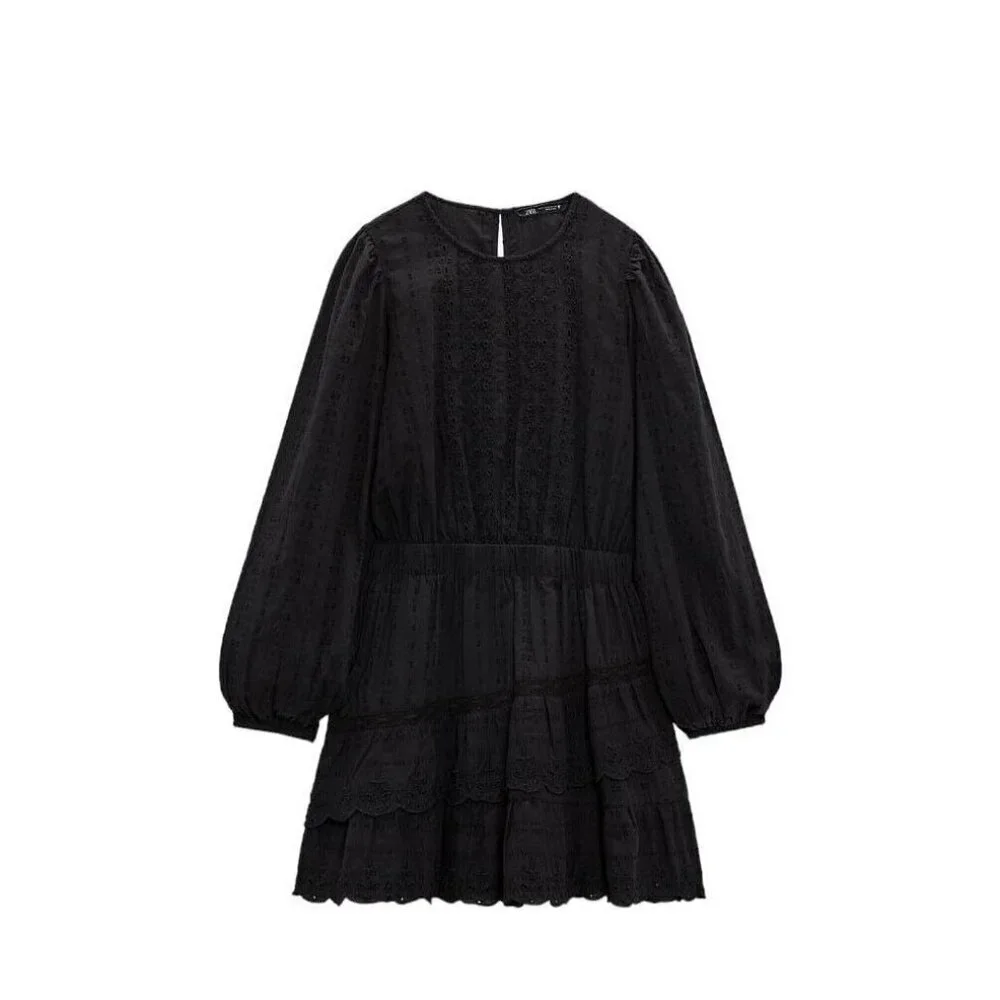 ZARA SHORT DRESS WITH LACE DETAILS BLACK SIZE XL 7200/220 21